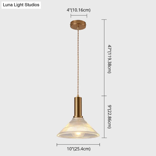Sleek Single-Bulb Hanging Lamp With Ribbed Glass Shade: Elegant Pendant Light For Bedrooms