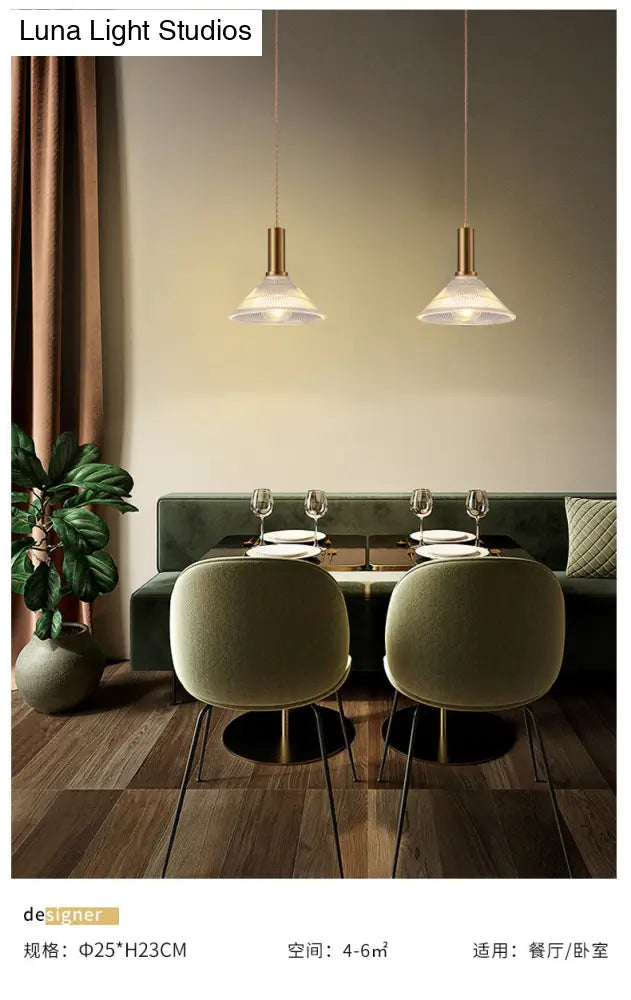 Simple Style Ribbed Glass Pendant Light Fixture For Bedroom