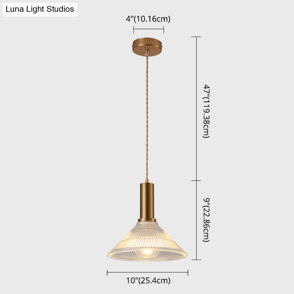 Simple Style Ribbed Glass Pendant Light Fixture For Bedroom
