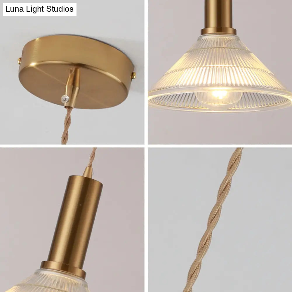 Sleek Single-Bulb Hanging Lamp With Ribbed Glass Shade: Elegant Pendant Light For Bedrooms