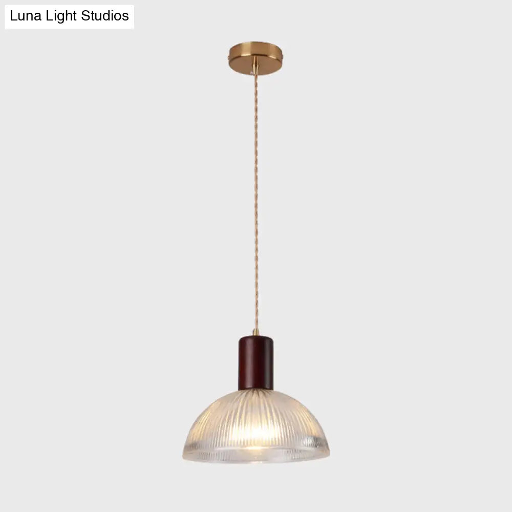 Simple Style Ribbed Glass Pendant Light Fixture For Bedroom Brown / Bowl