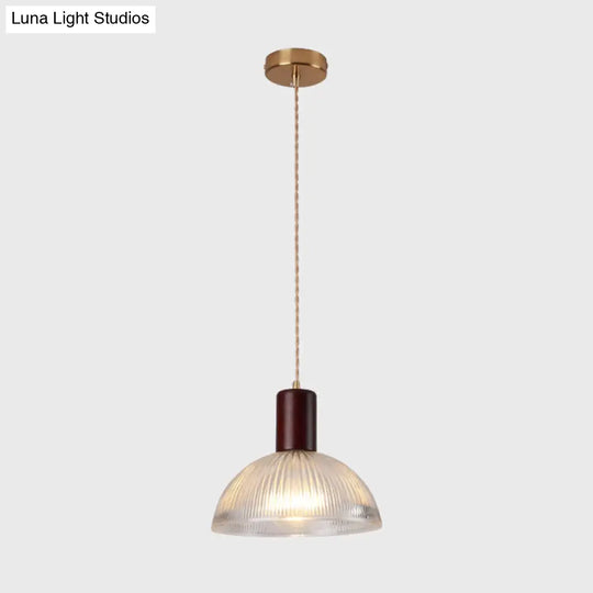 Simple Style Ribbed Glass Pendant Light Fixture For Bedroom Brown / Bowl