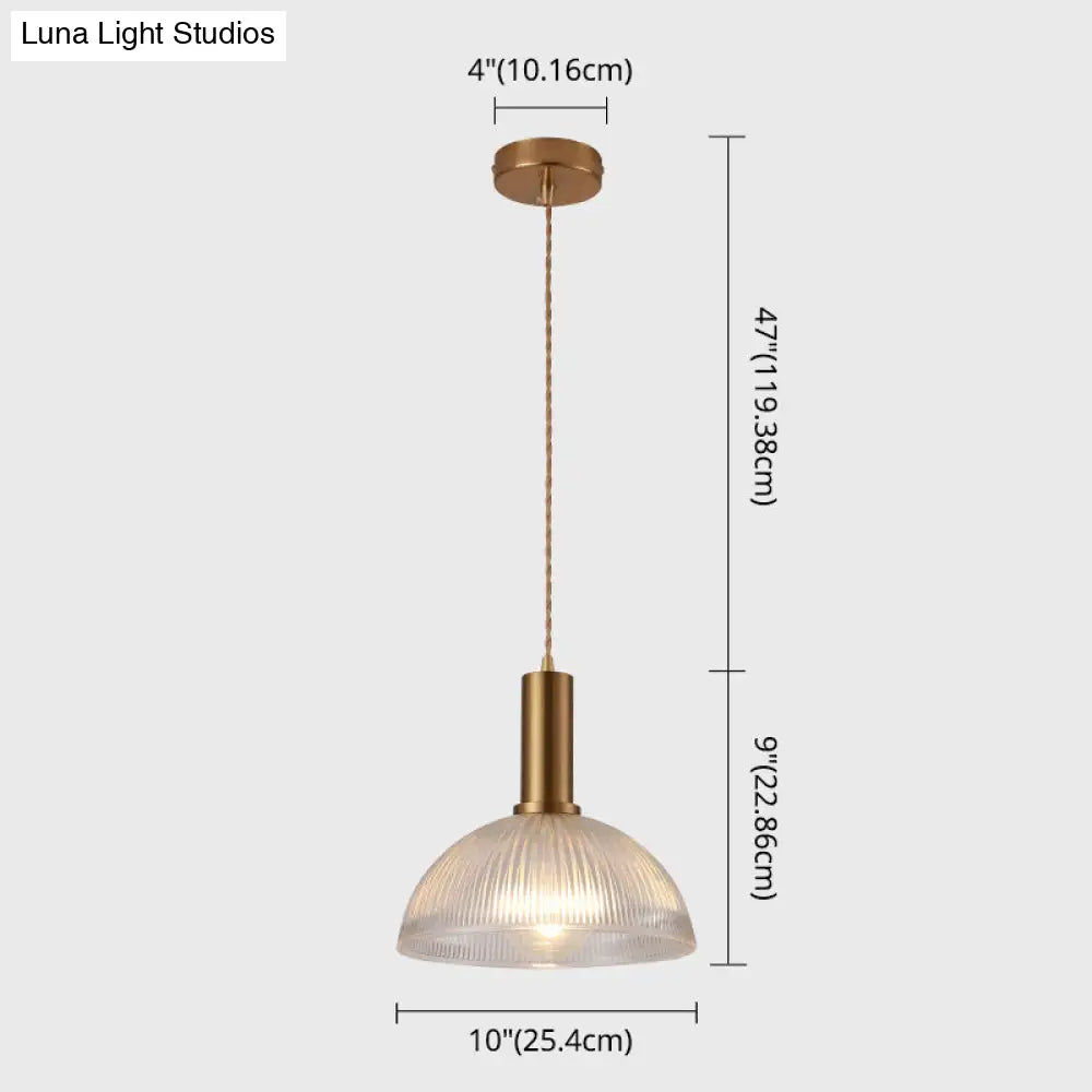 Simple Style Ribbed Glass Pendant Light Fixture For Bedroom