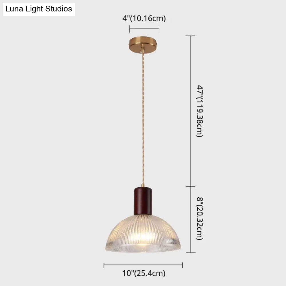 Sleek Single-Bulb Hanging Lamp With Ribbed Glass Shade: Elegant Pendant Light For Bedrooms