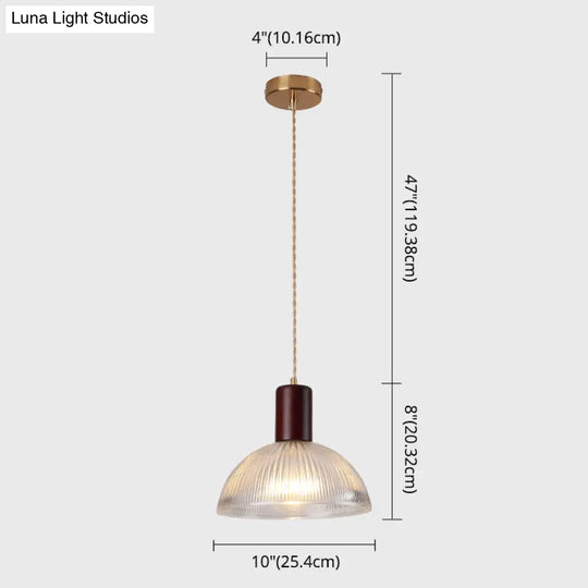 Sleek Single-Bulb Hanging Lamp With Ribbed Glass Shade: Elegant Pendant Light For Bedrooms