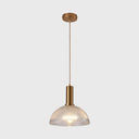 Sleek Single-Bulb Hanging Lamp With Ribbed Glass Shade: Elegant Pendant Light For Bedrooms Brass /