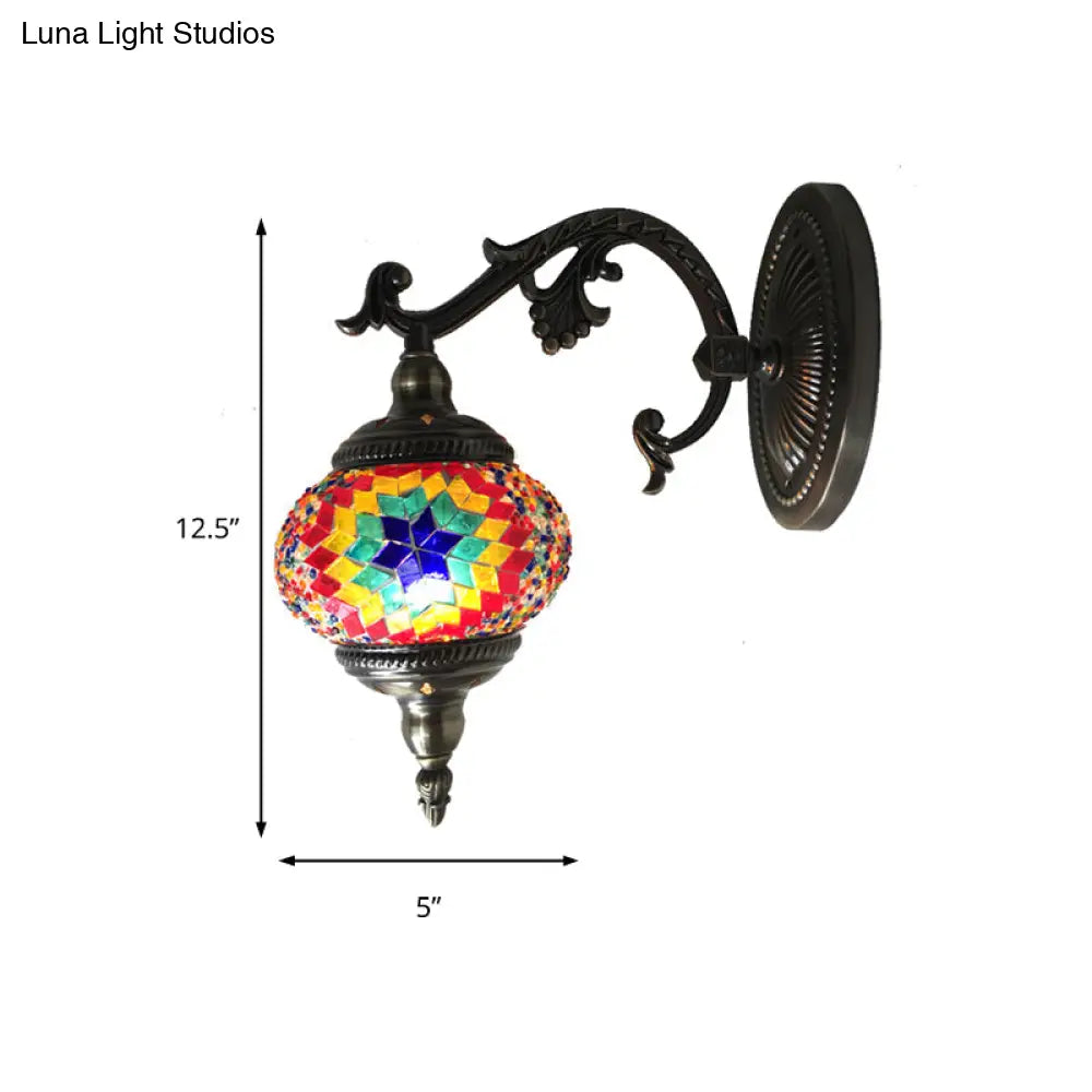 Sleek Sphere Sconce Lighting: Vintage Pink/Blue Glass Wall Lamp Fixture For Living Room