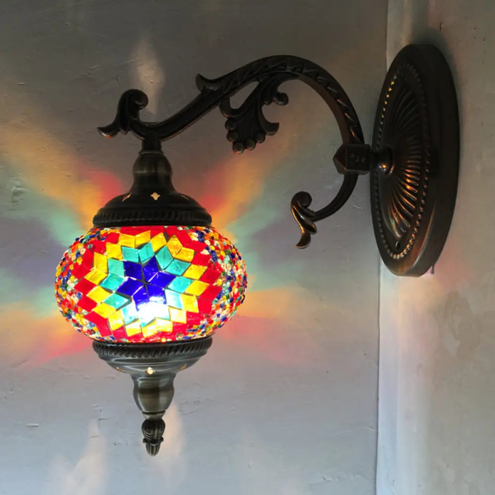 Sleek Sphere Sconce Lighting: Vintage Pink/Blue Glass Wall Lamp Fixture For Living Room Blue