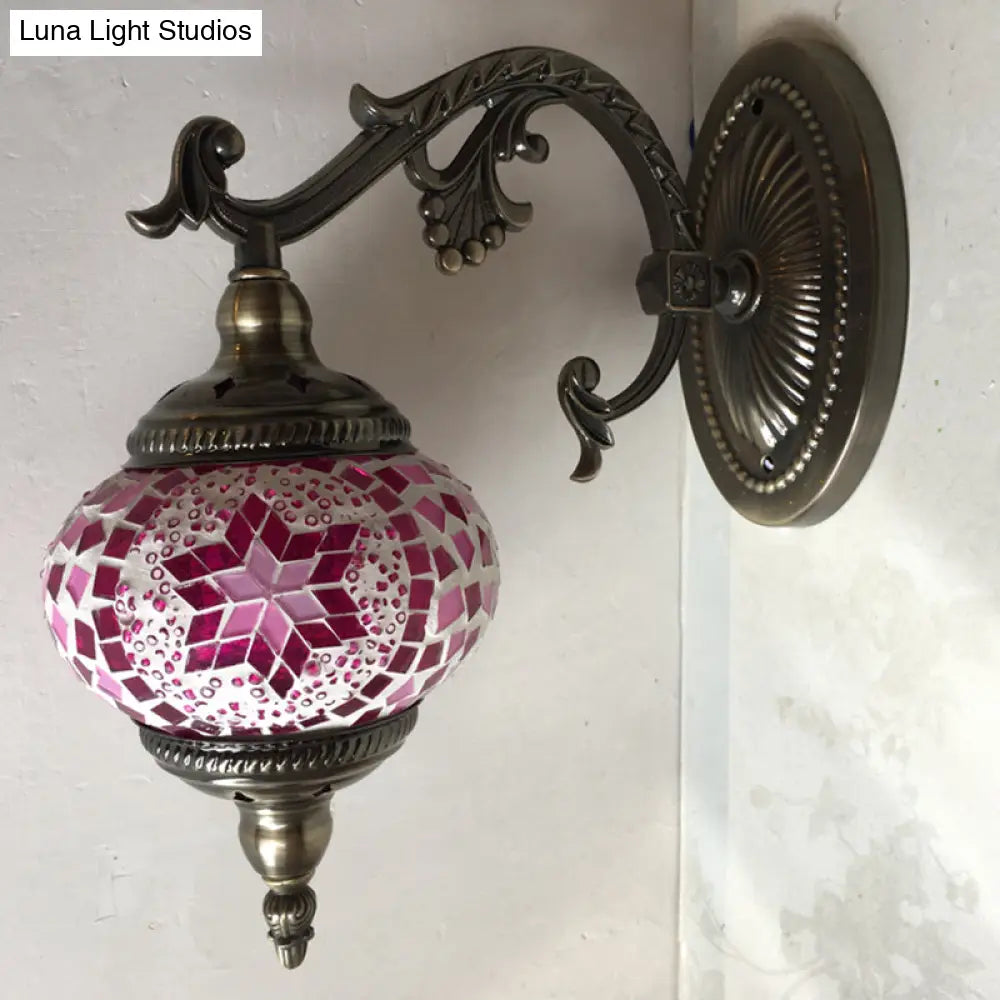 Sleek Sphere Sconce Lighting: Vintage Pink/Blue Glass Wall Lamp Fixture For Living Room