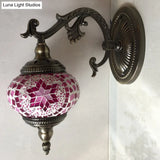 Sleek Sphere Sconce Lighting: Vintage Pink/Blue Glass Wall Lamp Fixture For Living Room