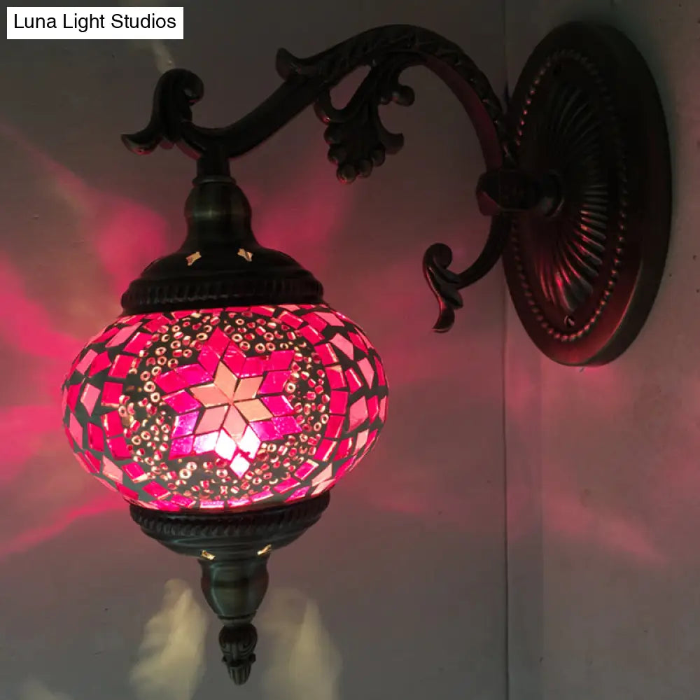 Sleek Sphere Sconce Lighting: Vintage Pink/Blue Glass Wall Lamp Fixture For Living Room
