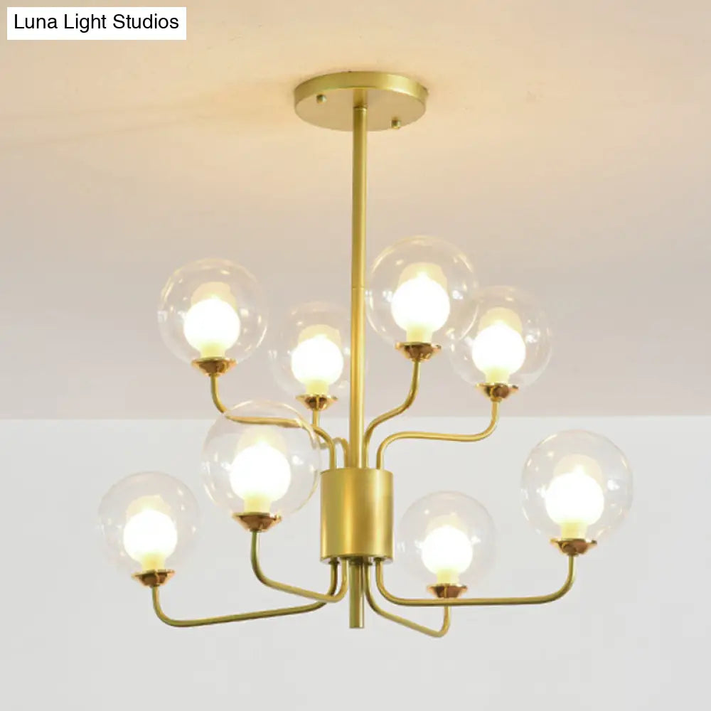 Sleek Black/Gold Flush Spherical Bedroom Light - Minimalist Clear Glass 8 Lights