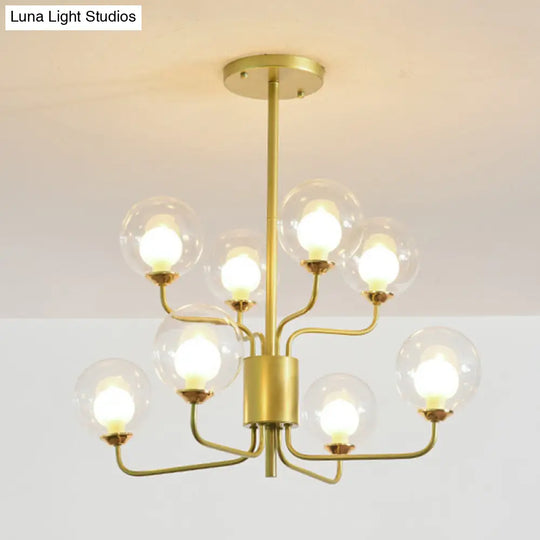 Sleek Black/Gold Flush Spherical Bedroom Light - Minimalist Clear Glass 8 Lights