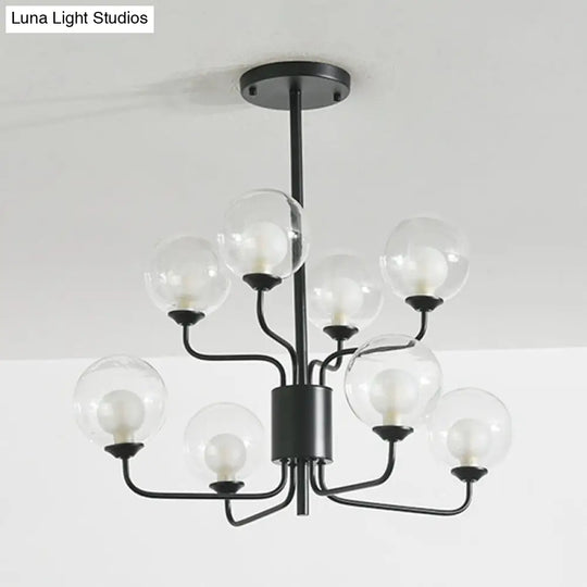 Sleek Black/Gold Flush Spherical Bedroom Light - Minimalist Clear Glass 8 Lights