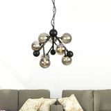 Sleek Spherical Chandelier: Modernist Smoke Gray Glass 9 Heads Bedroom Lighting Fixture
