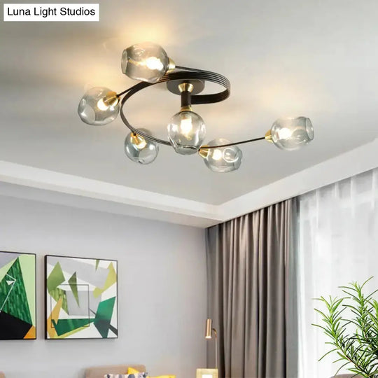 Sleek Spiral Design Dimpled Glass Ceiling Flush 6 / Black