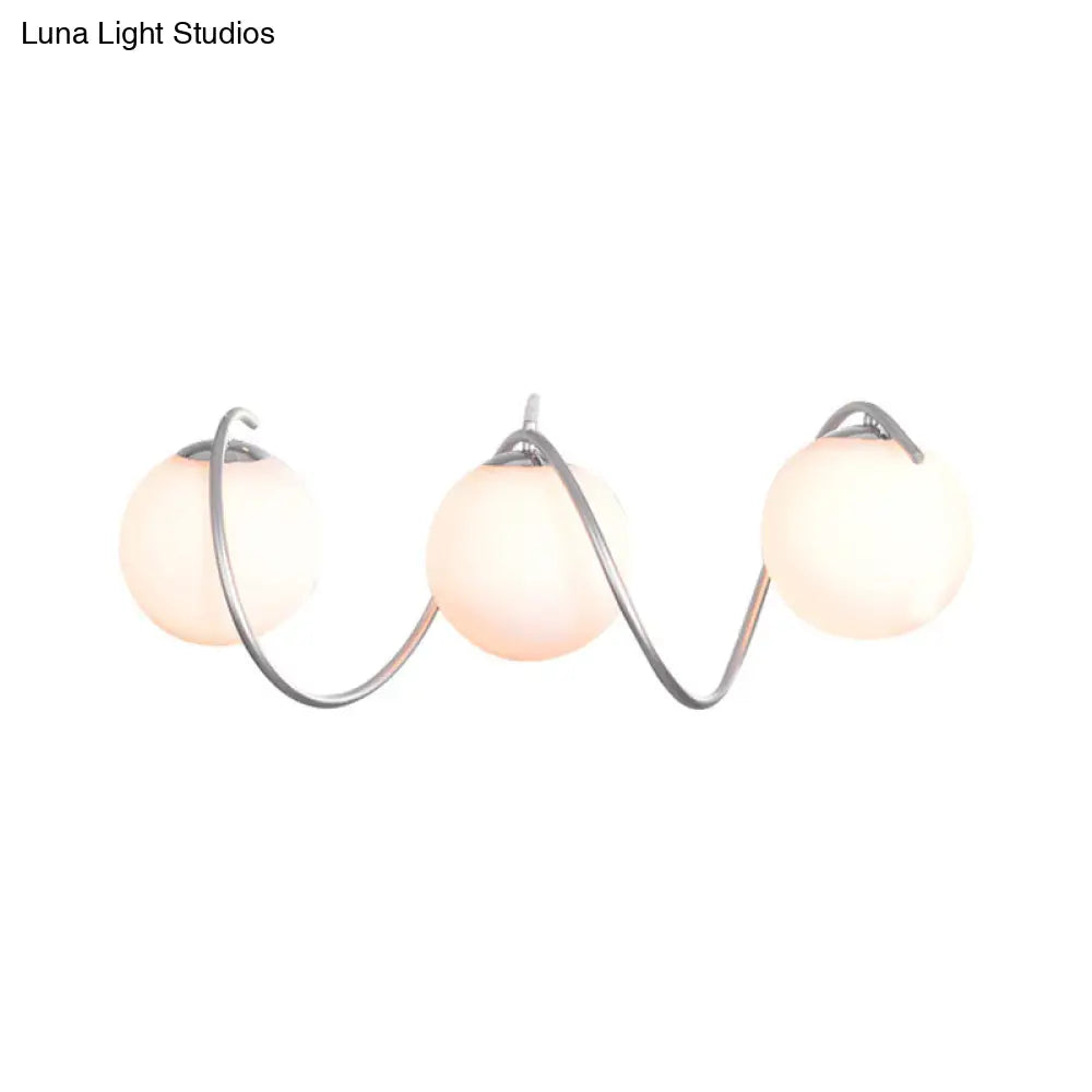 Sleek Spiral Iron Cluster Pendant With Globe White Glass Shade - Modern 3-Head Suspended Lighting