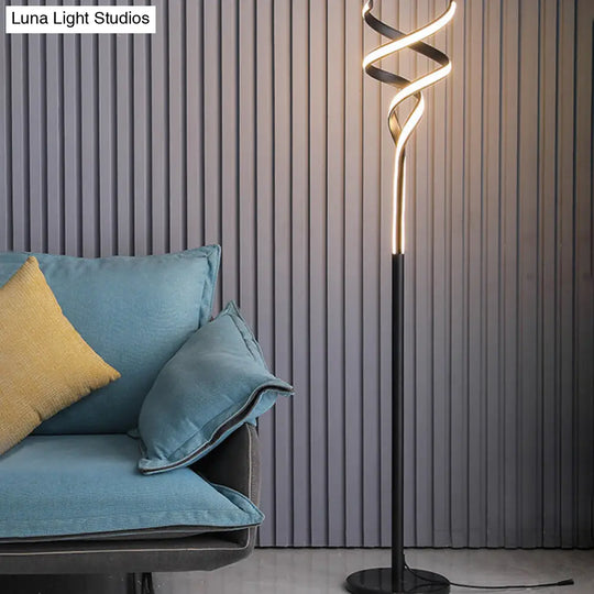 Sleek Spiral Led Floor Lamp With Metallic Accents For Modern Living Room