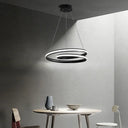 Sleek Spiral Line Chandelier: Black/White 18’/23.5’ Wide Led Pendant Lamp In Warm/White Light