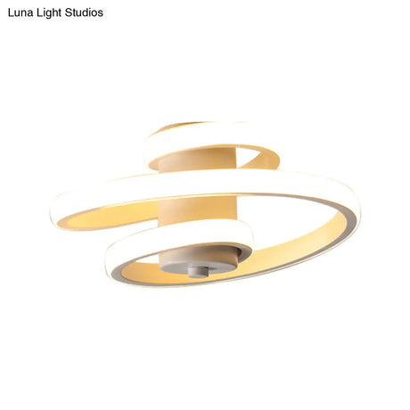 Sleek Spiral Metallic Ceiling Flush Led Lamp In Warm/White Light For Corridor - Black/White