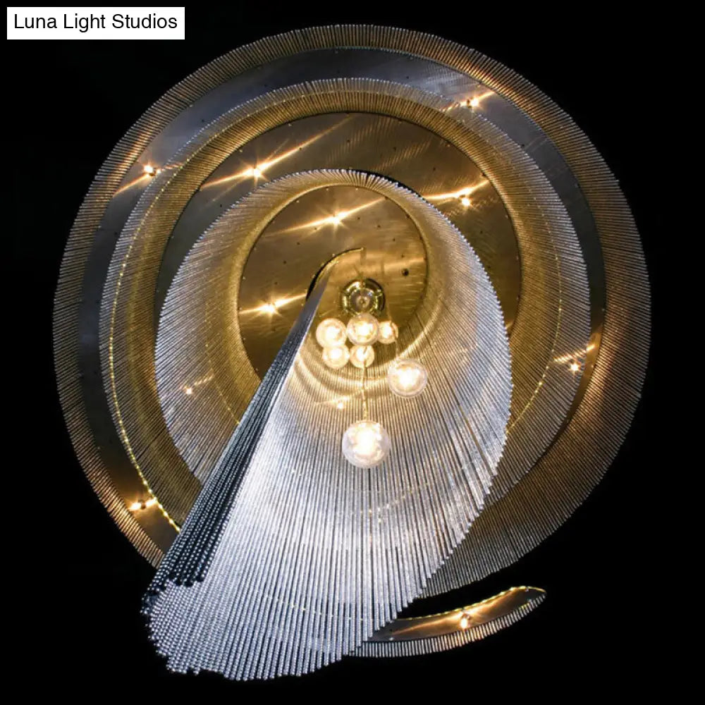 Sleek Spiral Tassel Chandelier - Modern Metal 4-Light Ceiling Light For Hall