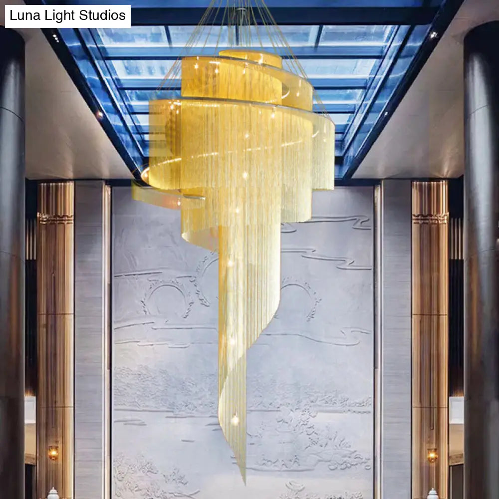 Sleek Spiral Tassel Chandelier - Modern Metal 4-Light Ceiling Light For Hall