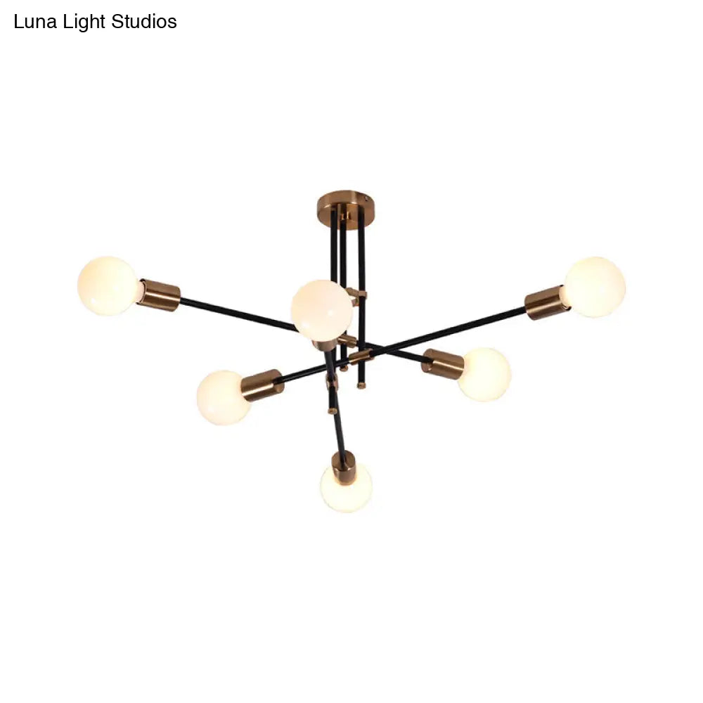 Sleek Sputnik Chandelier - Opal Glass 6 Lights For Modern Living Room Lighting