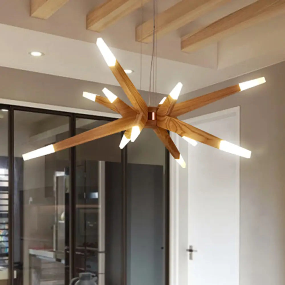 Sleek Sputnik Chandelier Pendant Light: 12 Led Lights Acrylic With Wood Shade