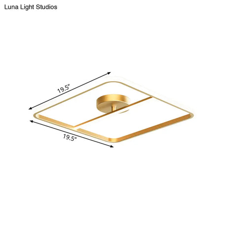 Sleek Square Flush Mount Lamp Metallic Gold Led Ceiling Light In Warm/White Glow