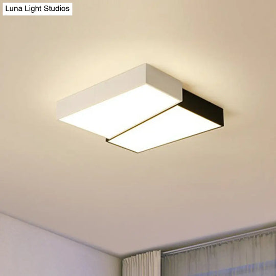 Sleek Square Led Flush Mount Ceiling Light For Modern Bedrooms - Black And White Black-White / Warm