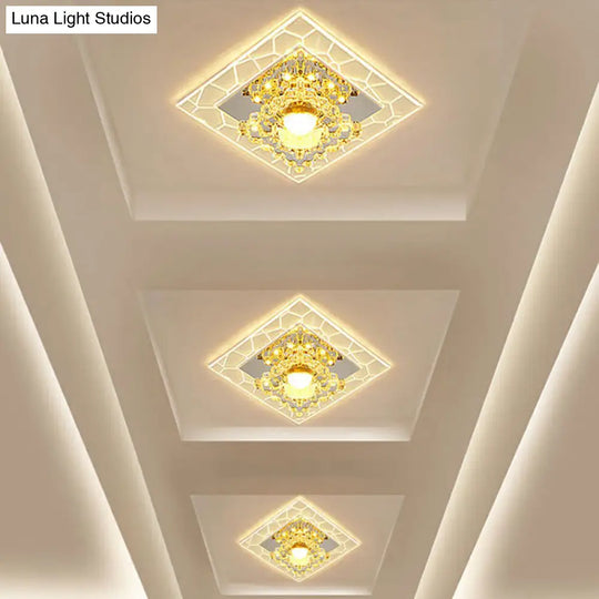 Sleek Square Led Flush Mount Crystal Ceiling Light – Clear Corridor Fixture / 3W Warm
