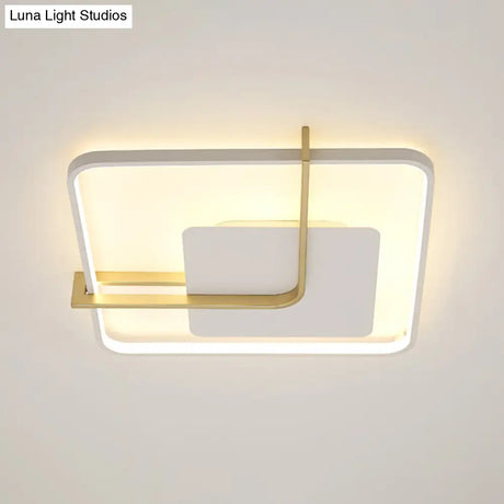 Sleek Square Thin Ceiling Flushmount Lamp - Minimalistic Acrylic Black/White - Gold Flush Light