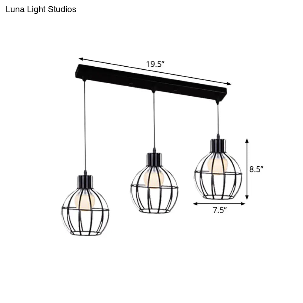 Vintage Black Cage-Style Suspended Ceiling Lamp By 3 Lights Global