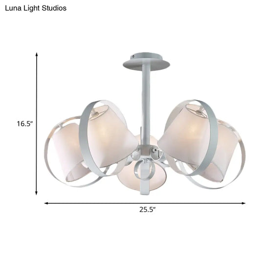 Sleek White Kitchen Flush Mount With 5 Fabric - Head Semi Light And Metal Cage