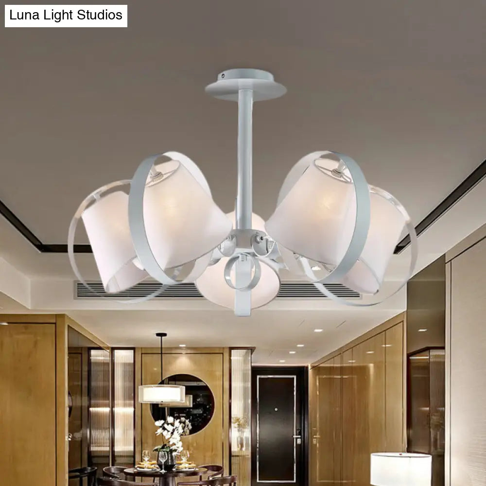 Sleek White Kitchen Flush Mount With 5 Fabric - Head Semi Light And Metal Cage