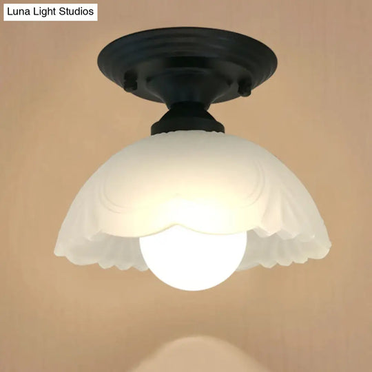 Sleek White Simplicity Ceiling Lamp With Frosted Glass Shade For Bedroom Lighting Black / Bowl