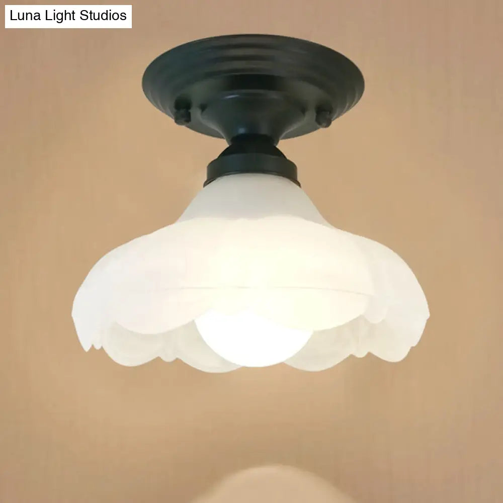Sleek White Simplicity Ceiling Lamp With Frosted Glass Shade For Bedroom Lighting Black / Flower