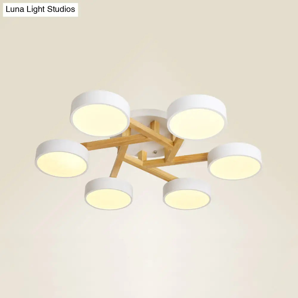 Sleek Wood Branch Led Ceiling Light With Minimalistic Acrylic Shade 6 / White Warm