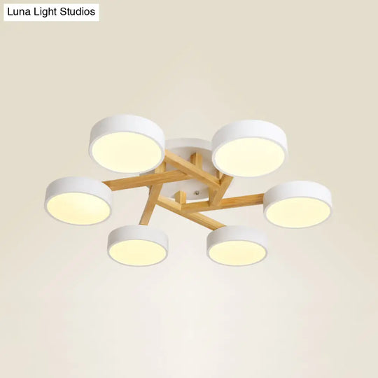 Sleek Wood Branch Led Ceiling Light With Minimalistic Acrylic Shade 6 / White Warm