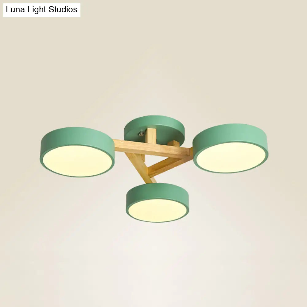 Sleek Wood Branch Led Ceiling Light With Minimalistic Acrylic Shade 3 / Green Warm