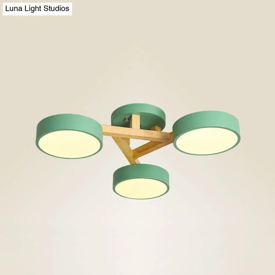 Sleek Wood Branch Led Ceiling Light With Minimalistic Acrylic Shade 3 / Green Warm