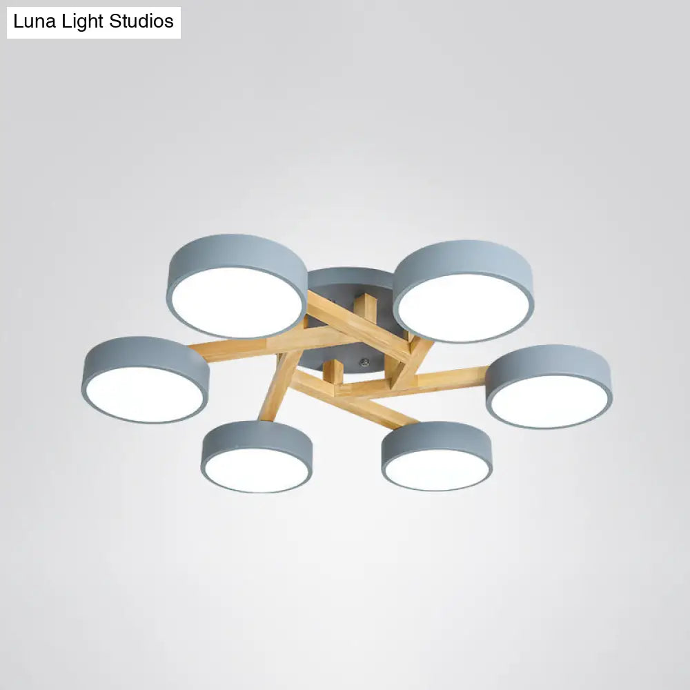 Sleek Wood Branch Led Ceiling Light With Minimalistic Acrylic Shade 6 / Grey White