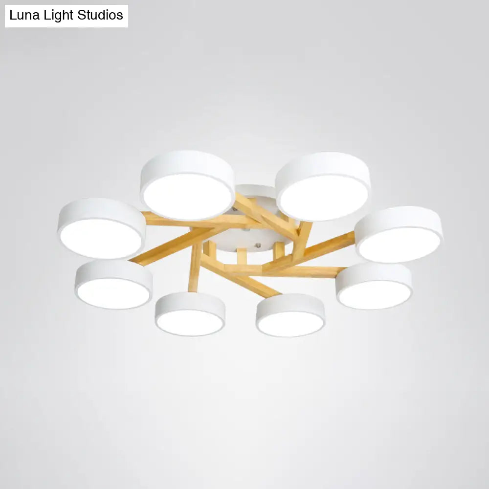 Sleek Wood Branch Led Ceiling Light With Minimalistic Acrylic Shade 8 / White