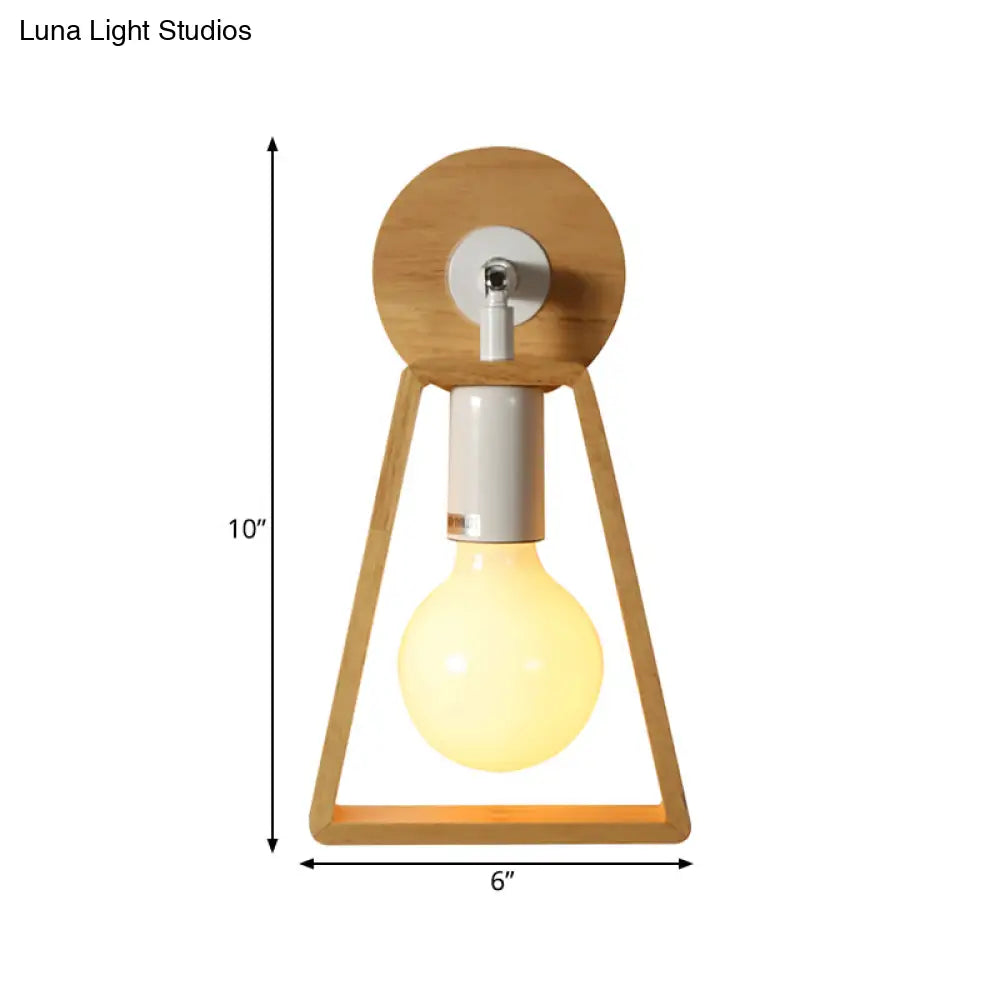 Sleek Wood Wall Lamp With Exposed Bulb: Rotatable Sconce For Bedside Or Ideas Trapezoid Frame