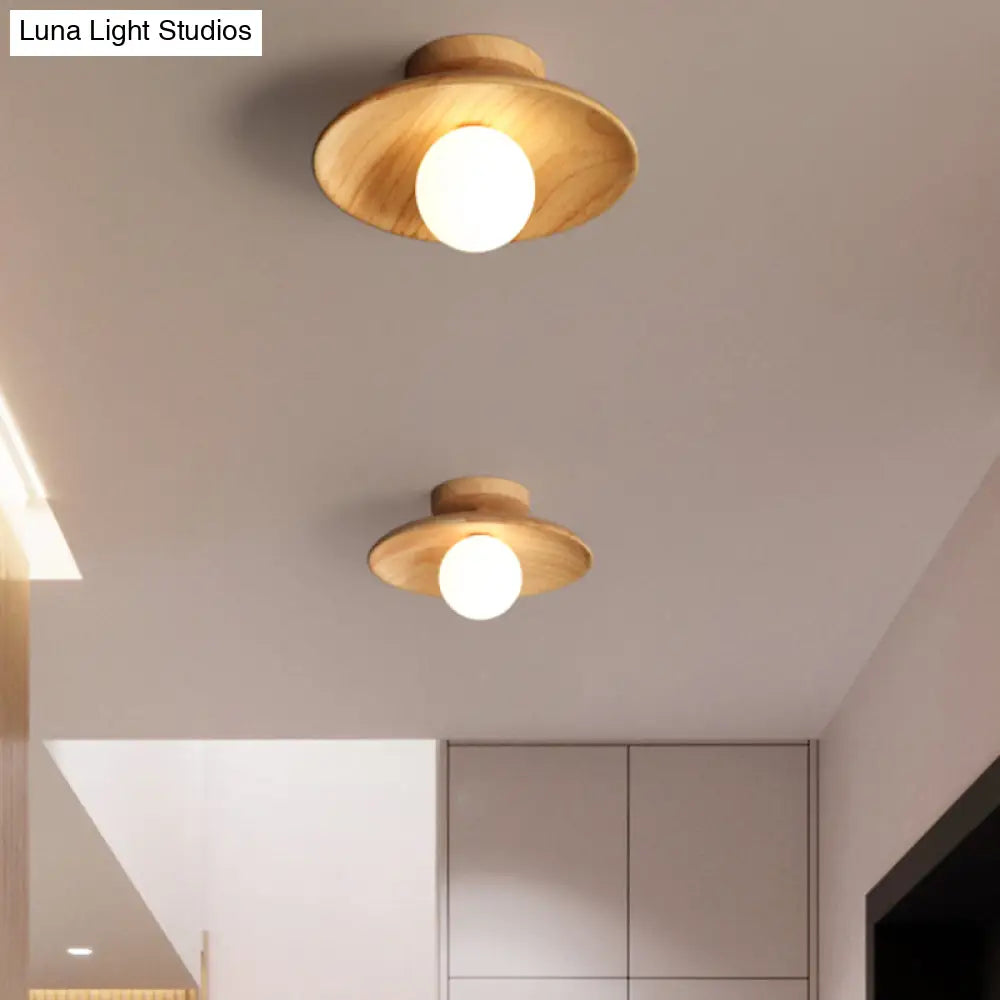 Sleek Wooden Ceiling Light - Mini Semi Flush Mount Hallway Lamp
