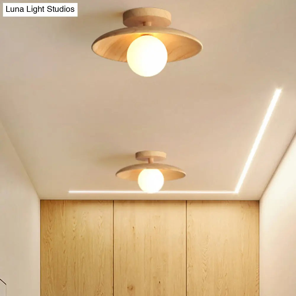 Sleek Wooden Ceiling Light - Mini Semi Flush Mount Hallway Lamp