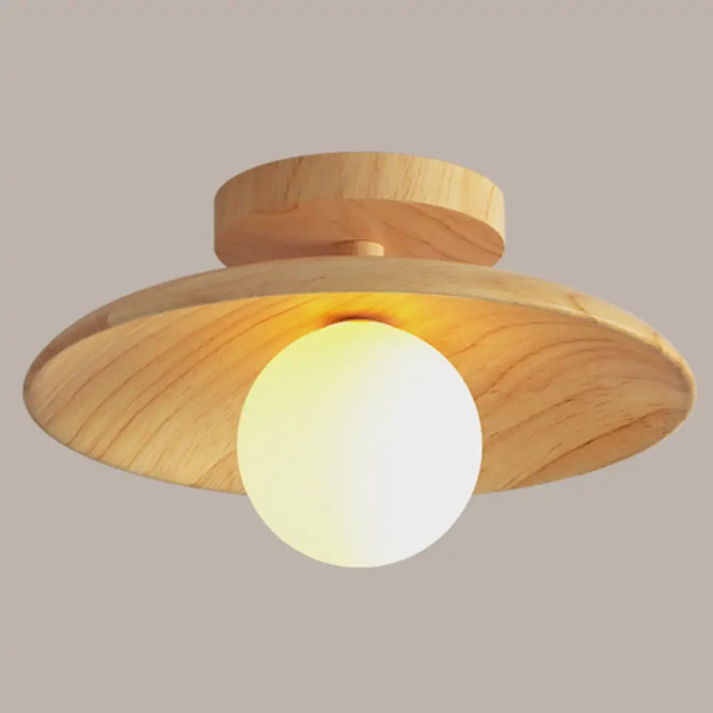 Sleek Wooden Ceiling Light - Mini Semi Flush Mount Hallway Lamp Wood / 12