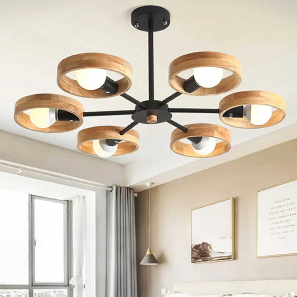 Sleek Wooden Circle Chandelier Pendant Light For Bedroom Decor 6 / Black