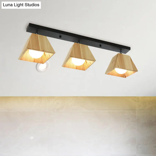 Sleek Wooden Trapezoid Semi Mount Lighting - Modern Style For Bedroom Ceiling (1/2/3 Lights) 3 /