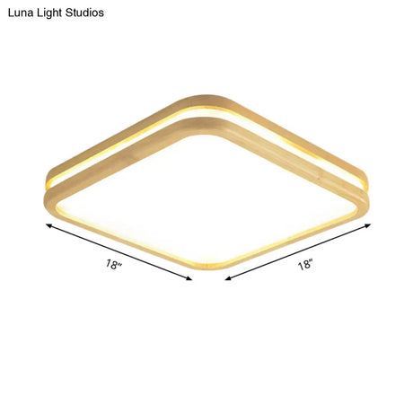 Slim Panel Square Ceiling Mount Light: Wood Edge Simple Style Led Lamp - Beige (18/26 Inch Wide)